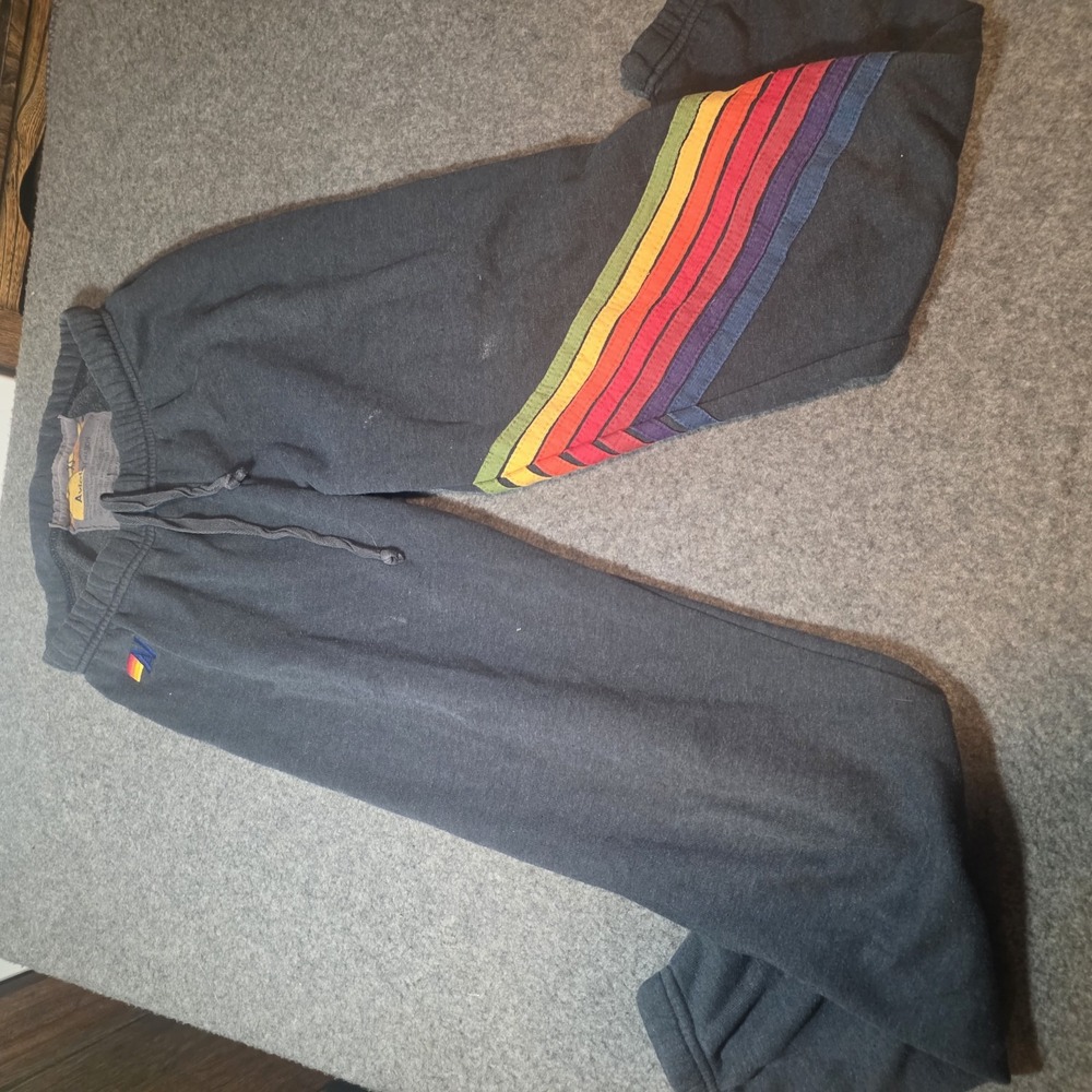 Aviator Nation Rainbow Stripe Sweatpants Gray XS Joggers Made in USA K2
